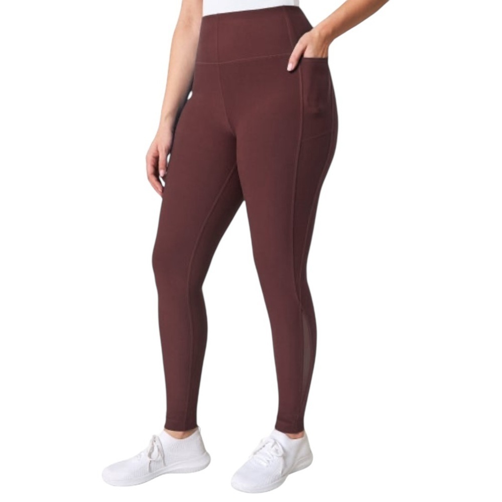 Mondetta Womens S Brick Red High Waist Side Pocket Stretch Leggings Yoga Gym NWT